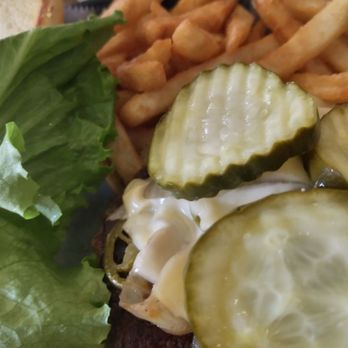 Cabin Fever Bar & Grill - My burger is under all those fixings. - Pubs Near Me - Peru, Illinois