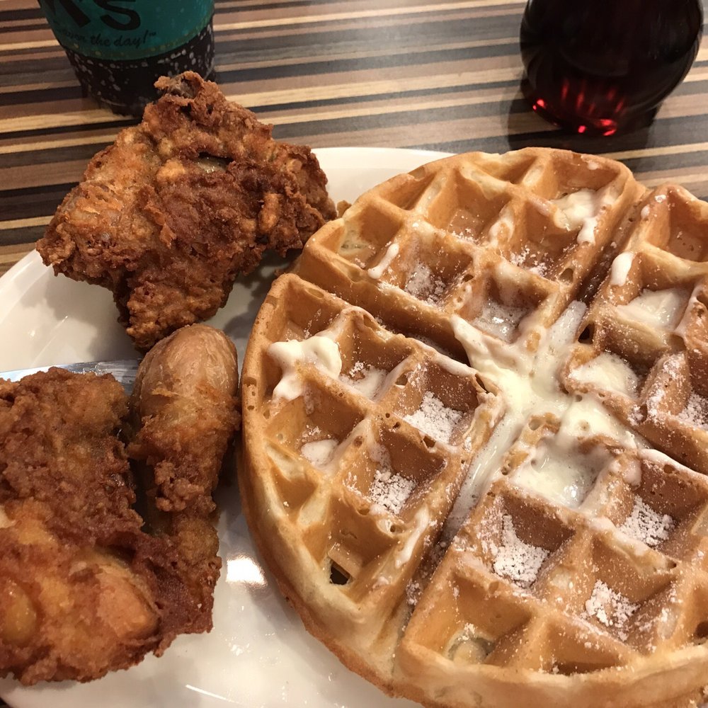 Tom's - Pasadena - My dish is savory and sweet..fried chicken and huge Belgium waffle. So goood.Way cheaper in price then other places carrying this dish. - Burgers Near Me - Pasadena, California Tom's - Pasadena - My dish is savory and sweet..fried chicken and huge Belgium waffle. So goood.Way cheaper in price then other places carrying this dish. - Burgers Near Me - Pasadena, California