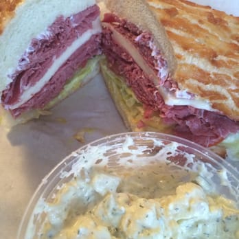 Bara's Deli - Pastrami, provolone, with everything, and a side of potato salad. $11 - Delis Near Me - San Leandro, California
