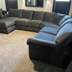 Frontier Furniture MFG. - Reupholstered 4 pc sectional in 100% polyester charcoal velvet for customer from Temecula Ca
