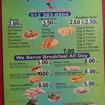 Taqueria La Libertad - Menu - Food Trucks Near Me - Austin, Texas