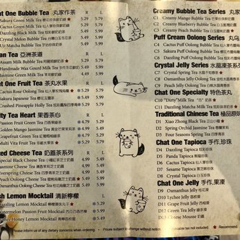 Chat One Tea Bubble - 2018 menu - Bubble Tea Near Me - Toronto, Ontario