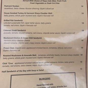Cafe Cruz - Mar 26 - SANDWICHES MENU - Seafood Near Me - Soquel, California