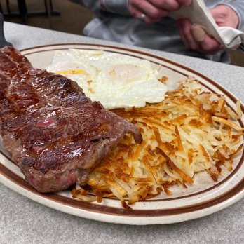 Vidlak's Brookside Cafe - NY strip and eggs - American Near Me - Omaha, Nebraska
