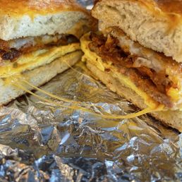 The "back to life bagel" bacon, sausage, crispy hash browns and cheddar cheese in a jalapeño bagel was the best.