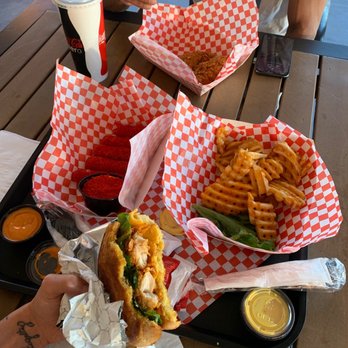 Fryd Bird - A Dynamite sandwich- Hot Cheeto mozzarella stick are effing phenomenal & bf got the 3pc Spicy Tenders with waffle fries w/ honey mustard. - Chicken Wings Near Me - Mesa, Arizona Fryd Bird - A Dynamite sandwich- Hot Cheeto mozzarella stick are effing phenomenal & bf got the 3pc Spicy Tenders with waffle fries w/ honey mustard. - Chicken Wings Near Me - Mesa, Arizona