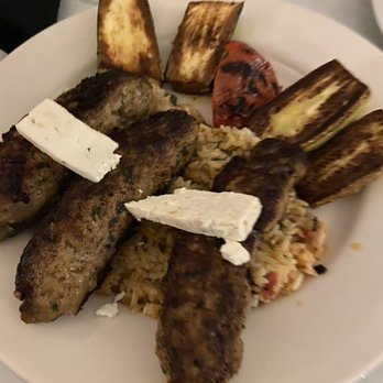 Abba’s Mediterranean Cafe - Persian kabobs with grilled vegetables. Feta cheese on top. - Greek Near Me - Mobile, Alabama