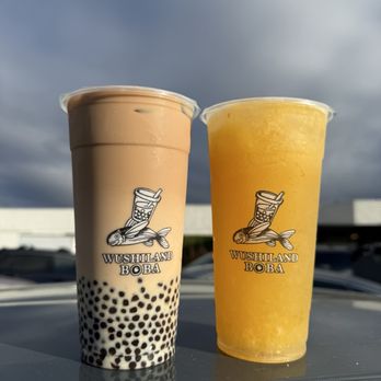 Wushiland Boba - Oolong Tea Latte with Mini Boba Orange Grapefruit Green Tea - Bubble Tea Near Me - San Jose, California Wushiland Boba - Oolong Tea Latte with Mini Boba Orange Grapefruit Green Tea - Bubble Tea Near Me - San Jose, California