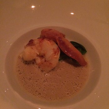 Per Se - Butter-Poached Maine Lobster. Green Asparagus, Wilted Ramps, and Creme de Morilles. - French Near Me - New York, New York Per Se - Butter-Poached Maine Lobster. Green Asparagus, Wilted Ramps, and Creme de Morilles. - French Near Me - New York, New York