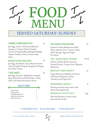 Menu photo 1 Tender Loving Coffee Chico, CA