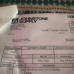 Johnstone Supply - My ship ticket