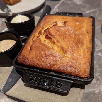 Adrestia - Skillet Cornbread - House Made Miso Butter Brown Honey Butter, Flaky Sea Salt - $9 - New American Near Me - Sunnyvale, California
