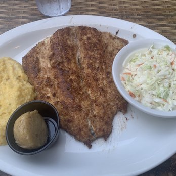 Toccoa Riverside Restaurant - Pecan encrusted mountain trout, jalapeño cheese grits, Cole slaw - Seafood Near Me - Blue Ridge, Georgia Toccoa Riverside Restaurant - Pecan encrusted mountain trout, jalapeño cheese grits, Cole slaw - Seafood Near Me - Blue Ridge, Georgia