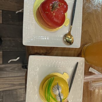 The Spoon - Dulce de leche mousse and mango&passion fruit cheesecake mousse - Desserts Near Me - Stanton, California The Spoon - Dulce de leche mousse and mango&passion fruit cheesecake mousse - Desserts Near Me - Stanton, California