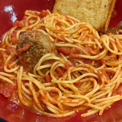 By The Bucket - Spaghetti is meatball, and garlic bread