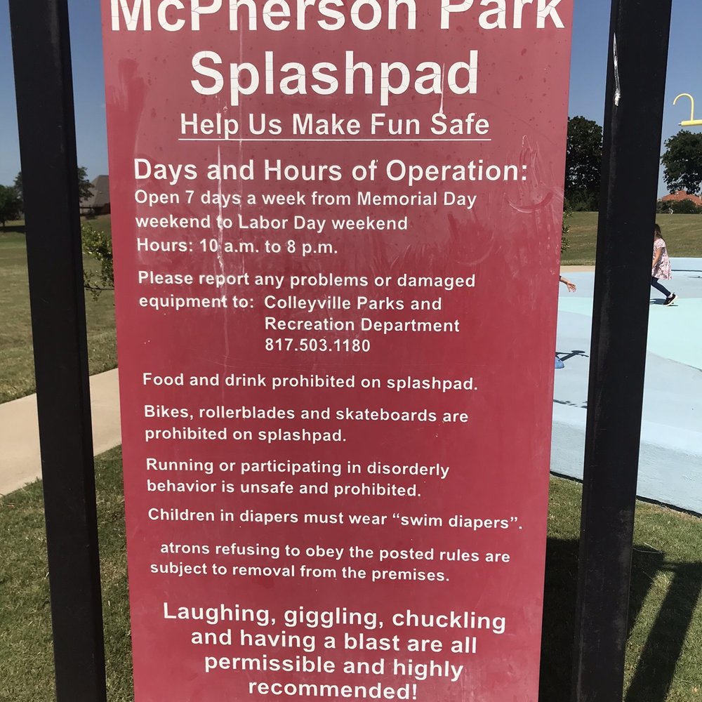 McPherson Park - Splash pad days/hours of operation - Parks Near Me - Colleyville, Texas McPherson Park - Splash pad days/hours of operation - Parks Near Me - Colleyville, Texas