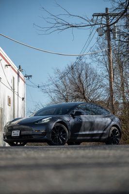 Model 3 Chrome delete - Full chrome delete on Tesla Model 3. Wheels powder coated in Satin black. Model 3 Chrome delete - Full chrome delete on Tesla Model 3. Wheels powder coated in Satin black.