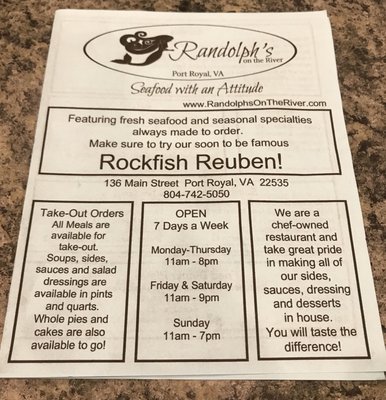 Menu photo 5 Randolph's On The River Port Royal, VA Menu photo 5 Randolph's On The River Port Royal, VA