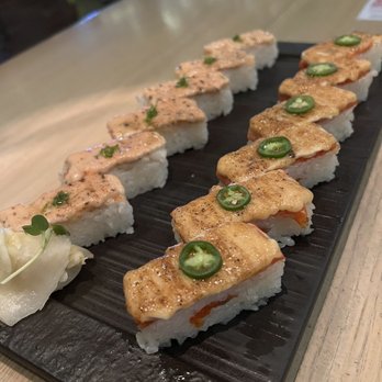 Miku - Ebi oshi sushi (top) and salmon oshi sushi (bottom) - Japanese Near Me - Vancouver, British Columbia