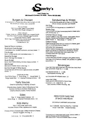 Menu photo 7 Sparky's Place Conneaut, OH