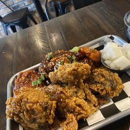 Korean Fried Portabella (Vegan friendly) - half and half (sweet and spicy and soy garlic) Korean Fried Portabella (Vegan friendly) - half and half (sweet and spicy and soy garlic)