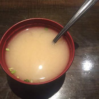 BarChi Sushi - A super tiny bowl of miso soup served with a thin, cheap metal spoon - Sushi Bars Near Me - Austin, Texas