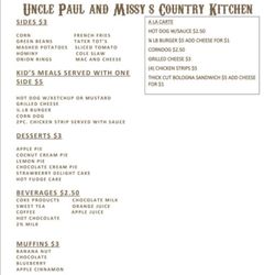 Uncle Paul and Missys Country Kitchen - The menu