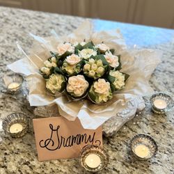 Luxe And Lilac - Cupcake bouquet for grandmother (candles and placard were from customer)