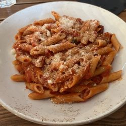 Chartreuse - Gluten-free pasta - tomato sauce with bacon they made special - very good