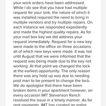 IMT Stevenson Ranch - Inscencere concern for tennants effected by coronavirus at bottom paragraph. - Apartments Near Me - Stevenson Ranch, California