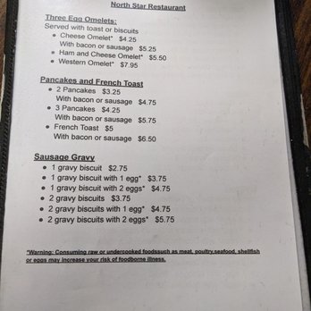 North Star Restaurant - the menu for the restaurant - Breakfast & Brunch Near Me - Buchanan, Virginia