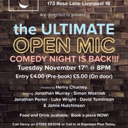 Espresso Plus - Book a able for our next comedy night Tuesday 17th Nov 8pm