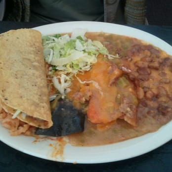 Padilla's Mexican Kitchen - Combination plate with a blue corn enchilada, a tamale and a taco. - New Mexican Cuisine Near Me - Albuquerque, New Mexico Padilla's Mexican Kitchen - Combination plate with a blue corn enchilada, a tamale and a taco. - New Mexican Cuisine Near Me - Albuquerque, New Mexico