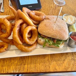 Morgan's Tavern - Chicken and fig sandwich with onion rings