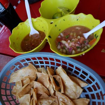 Los Jarochos - Chips, salsa and free shrimp ceviche when you are seated. - Seafood Near Me - Rosarito, BCN