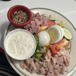 The Red Plate Diner - 1/2 Chef Salad without cheese with added pecans and their HOUSEMADE Ranch dressing! So big I couldn't finish it!