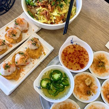 Hue Restaurant - mi quang (top), banh ram it (left), and banh beo (right) - Vietnamese Near Me - San Jose, California Hue Restaurant - mi quang (top), banh ram it (left), and banh beo (right) - Vietnamese Near Me - San Jose, California