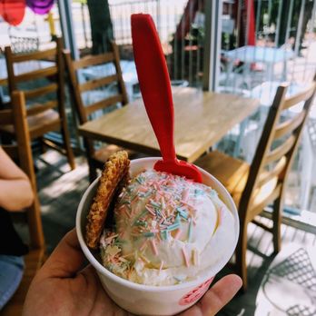 Mayday Ice Cream - Small cup of Strawberry Fields with sprinkles and the game changing waffle - Ice Cream & Frozen Yogurt Near Me - Jacksonville, Florida