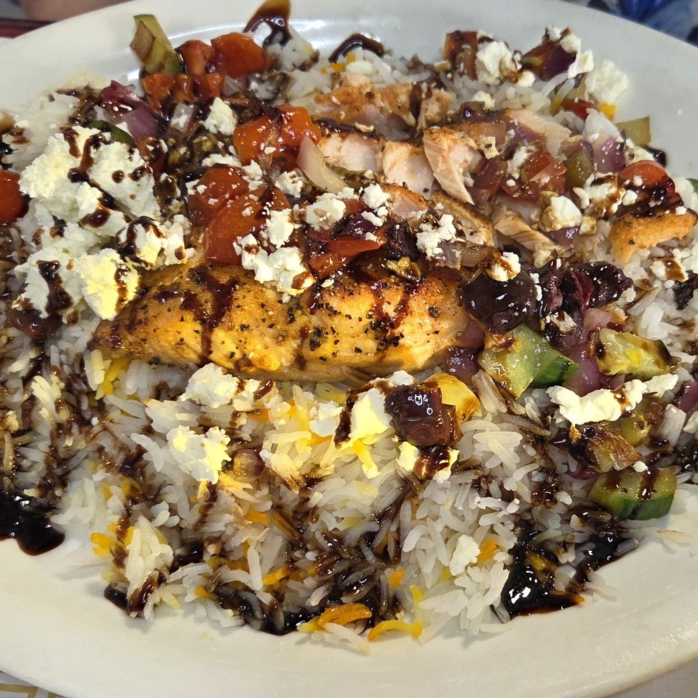 Roma's Cafe - Mediterranean salmon with basmati rice - American Near Me - Cockeysville, Maryland Roma's Cafe - Mediterranean salmon with basmati rice - American Near Me - Cockeysville, Maryland