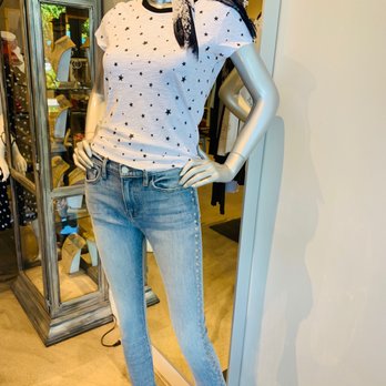 Lindisima Marin - Goldie Tees Galaxy Ringer Tee, Etienne Marcel Skinny Silver Studded Denim Jeans; Blue Pacific Neck Scarf - Women's Clothing Near Me - Greenbrae, California