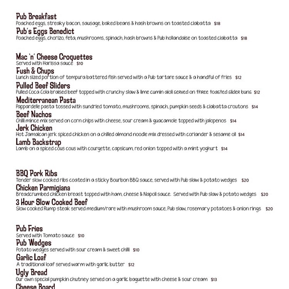 Pub On Wharf - Brunch menu. The rest of the menu is available on their website. - Pubs Near Me - Queenstown, OTA Pub On Wharf - Brunch menu. The rest of the menu is available on their website. - Pubs Near Me - Queenstown, OTA