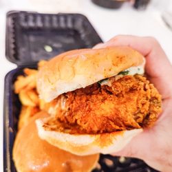 Angry Chickz - #1 Combo - Two crispy chicken sandwiches (med heat), coleslaw, pickles and fries