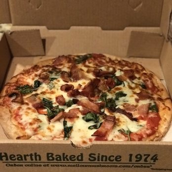 Mellow Mushroom - Gluten-free pizza with bacon and spinach - Pizza Near Me - Wake Forest, North Carolina Mellow Mushroom - Gluten-free pizza with bacon and spinach - Pizza Near Me - Wake Forest, North Carolina