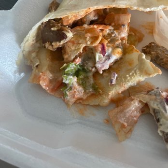 Pita Fresh - Nasty "gyro" with mystery orange sauce, no tzatziki, no feta. - Lebanese Near Me - Denver, Colorado Pita Fresh - Nasty "gyro" with mystery orange sauce, no tzatziki, no feta. - Lebanese Near Me - Denver, Colorado