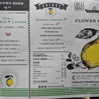 Flower Child - Backside of menu - Salad Near Me - Houston, Texas Flower Child - Backside of menu - Salad Near Me - Houston, Texas