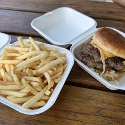 Double smash burger and a side of fries