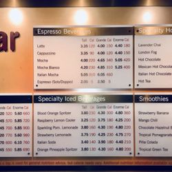 Nordstrom Ebar Artisan Coffee - This Menu shows some of the basics. We have many other variations as well as seasonal options.