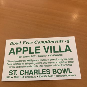 Apple Villa Cafe - Hey, even a free game if bowling. - Breakfast & Brunch Near Me - Batavia, Illinois