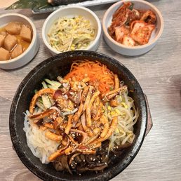 Ojingeo Bibimbap / 오징어돌솥비빔밥 generous amounts of octopus and other toppings a little bland Ojingeo Bibimbap / 오징어돌솥비빔밥 generous amounts of octopus and other toppings a little bland