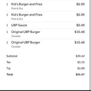 UBP Burger - Our order. Fries and kids meals more expensive online. - Food Trucks Near Me - New Braunfels, Texas UBP Burger - Our order. Fries and kids meals more expensive online. - Food Trucks Near Me - New Braunfels, Texas